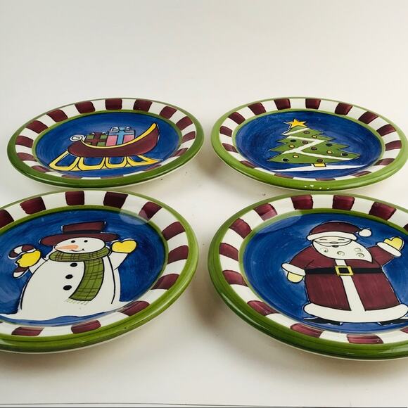 4 World Market 8” Plates Snowman Sleigh Thailand Santa Tree Christmas Ceramic - Picture 12 of 12